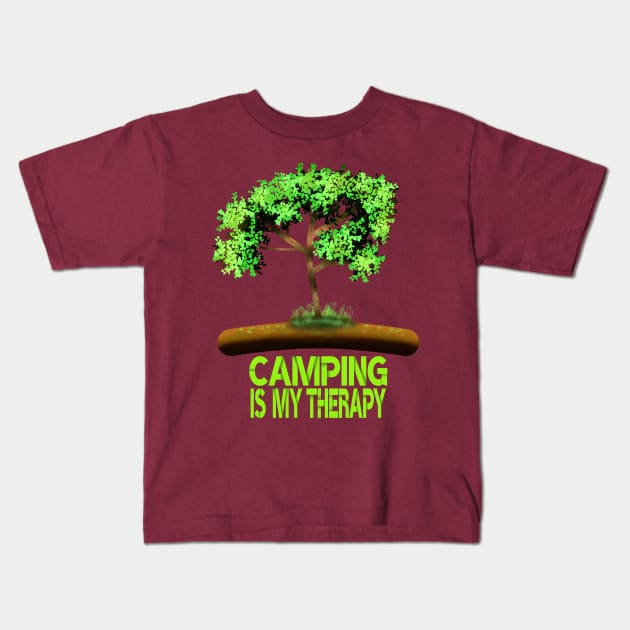 Camping Is My Therapy Kids T-Shirt by MoMido